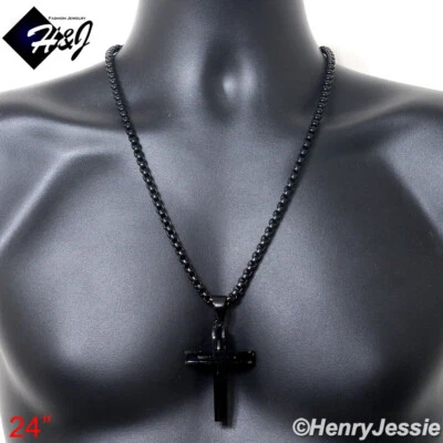 Colgante Cruz Collar Enchapado en Negro 18"-40" HOMBRE 5mm HOMBRE Eslabón Caja*A11 Foto 1 de 4