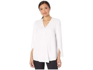 NIC+ZOE Surface Top Women's XS White Slit Long Sleeve V-Neck Blouse JDM1107 - Picture 1 of 8