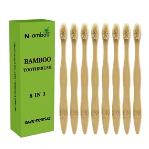 Bamboo Toothbrush Boar Bristles 100% Biodegradable and Natural 8 Pieces of On... - Picture 1 of 6