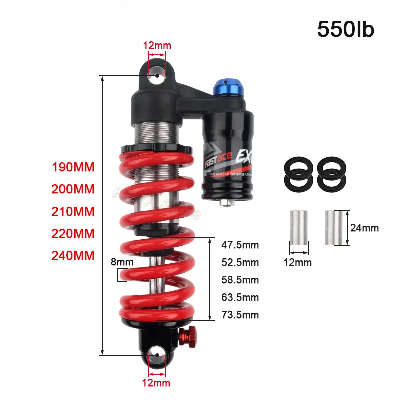 Amortiguador Bicicleta 190 200 210 220 240mm 550lbs Suspensión Trasera MTB DH Amortiguador Foto 1 de 4