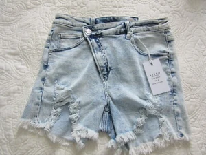 Risen Jeans Shorts Women Size M Distressed Asymmetrical Acid Light NWT - Picture 1 of 4