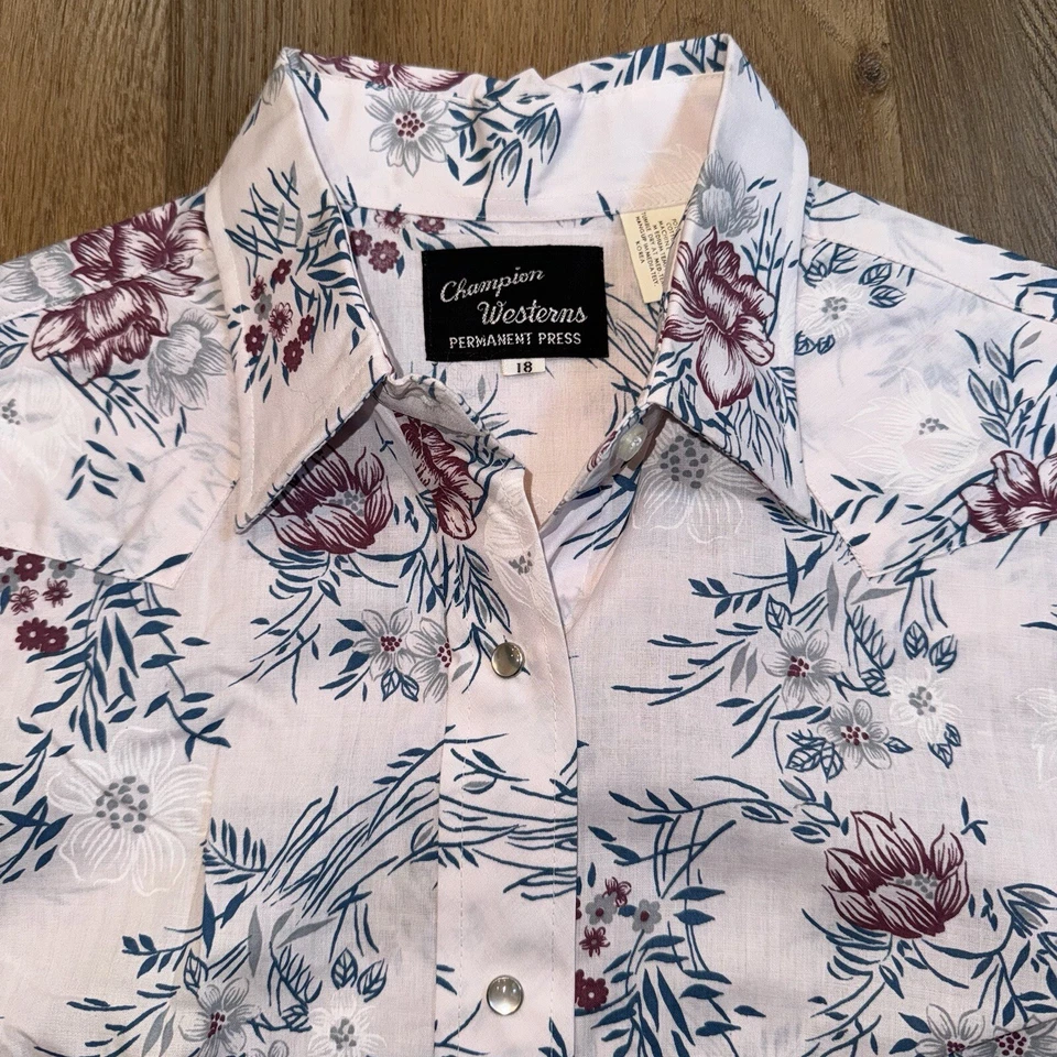 Camisa Vintage Años 70 Perla Snap Champion Western Floral Rockabilly Nueva de Lote Antiguo Para Mujer 18 Foto 1 de 4