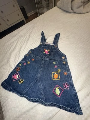 Vintage Y2K Jean Overall Dress Embroidered Summer Fruit 4T￼ - Image 1 of 4