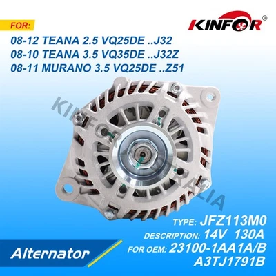 Fred Alternator 130A 3Pin Fit For Nissan Maxima J32 Elgrand E52 Murano Z51 3.5L  - Image 1 of 3