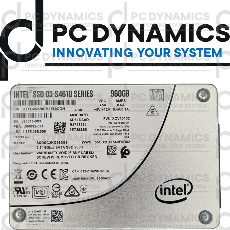 Intel D3-S4610 SSDSC2KG960G8 Solid State Drive 960GB 2.5inch SATA 6Gbps SSD - Immagine 1 di 1