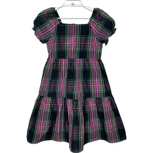 Crewcuts Squareneck Tiered Dress Stewart Tartan Girl 10 Pink Green Plaid Holiday - Picture 1 of 9