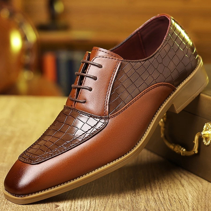 Zapatos de vestir formales de negocios para hombre - Zapatos Oxford vintage con textura con cordones Foto 1 de 4