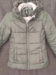 R1881 by Rothschild Girls 10/12 Green Puffer Jacket Hood Faux Fur Trim Warm Coat - Picture 1 of 10