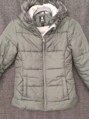 R1881 by Rothschild Girls 10/12 Green Puffer Jacket Hood Faux Fur Trim Warm Coat - Image 1 of 4