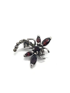Vintage Sterling Silver Marcasite & Garnet Dragonfly Brooch Pin-4 Grams - Picture 1 of 8