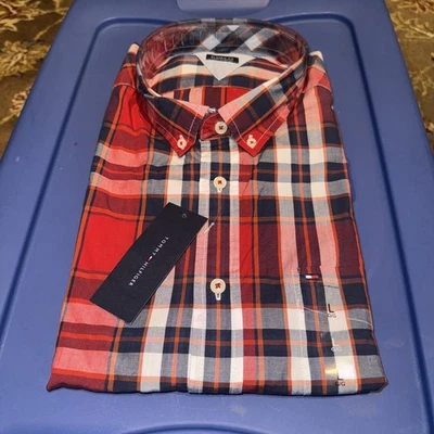 Tommy Hilfiger Men’s Classic Fit Shirt Longsleeve NWT Size L Red Blue White - Image 1 of 2