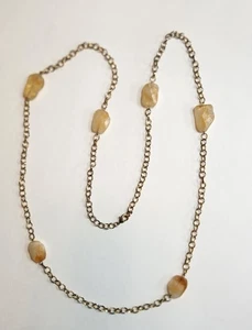 Raw Citrine Quartz Station Necklace on Antiqued Gold Tone Chain 48" READ - Picture 1 of 8