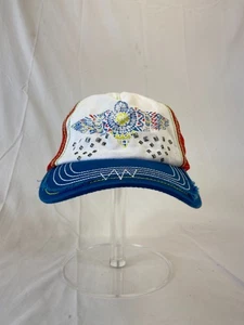 Cruel Girl Western Print Baseball Cap Snapback Hat Mesh Back White Distressed - Picture 1 of 10