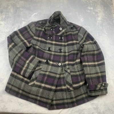 Chaqueta Attention Doble Pecho Mezcla Lana Mujer 2X Forrada Púrpura Gris Cuadros Foto 1 de 4