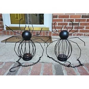 Set of 2 - Hay & Harvest Metal Lit Spider Removable Hanger 12" T Halloween - Picture 1 of 6