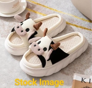 Gaolinci Cartoon Cow Linen Slippers Size 38-39 EU (7.5-8.5 US) 260CM - NEW - Picture 1 of 6