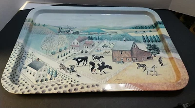 1982 VINTAGE SERVING TRAY BY DESIGNER LOWELL HERRERO VANDOR COW DAIRY FARM - Image 1 of 4