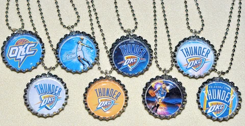 SET of 8- OKLAHOMA CITY THUNDER  BOTTLECAP NECKLACES! Great party favors! Cover