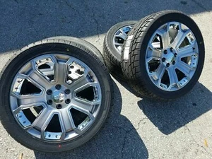 GMC Denali 22" Wheels &Tires 2016 Rims Hyper Silver CK190 Chevy 1500 Silverado - Picture 1 of 3