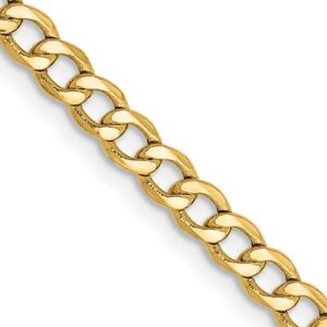 10k Yellow Gold 3.35mm Semi-Solid Curb Link 20" Chain Necklace 3.52g