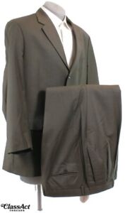 J. Ferrar Mens Green Checked 2 Pc Suit 3 Btn Wool 46R Pleated Front 38" W
