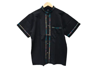 Guayabera mexicana negra tradicional hecha a mano para hombre - talla pequeña mediana grande XL - Imagen 1 de 3