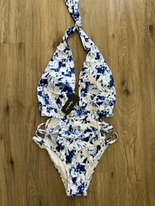 Aqua Eve Women Sexy One Piece Swimsuits Halter Plunge V Neck Cutout Sz S - Picture 1 of 7