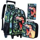  3PCS Rolling Backpack for Boys, Kids Dinosaur Roller Bookbag Dinosaur Black
