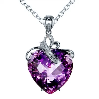 Collana In Argento Placcato 925 Per Donna Con Pendente In Pietra Lucido Regalo - Immagine 1 di 3