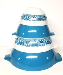 Vintage Pyrex Mixing Bowls Nesting Bowls Blue Horizon Cinderella QTY 4 PLS READ - Picture 1 of 21