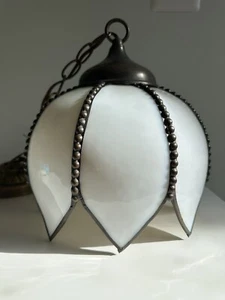 Vintage MCM Schlacke Glas Pendelleuchte Tulpe 11" Boho Lampe Decke weiß gebeizt - Bild 1 von 9