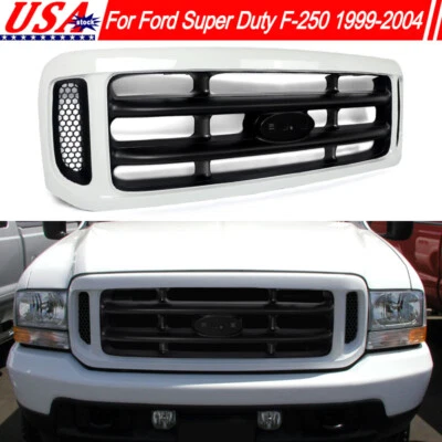 Fit 1999-2004 Ford F-250 F-350 F-450 Super Duty Oxford White Front Bumper Grille - Image 1 of 4