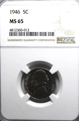 1946 5c Jefferson Nickel NGC MS65 BU Denver Five Cents - Image 1 of 2