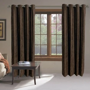 Brown Velvet Curtain Panel, Room Darkening Vintage Drapery Window Single Panel - Picture 1 of 7