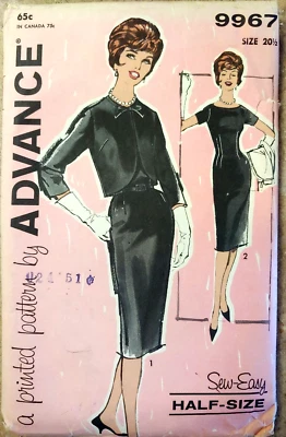 1960s Advance 9967 Women's Half-size Dress & Jacket Sz: 20 1/2 Bust 41, Waist 35 - Image 1 of 4