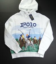 Ralph Lauren Equestrian Horsemen Polo Match Hoodie Sweatshirt White Men's Sz M