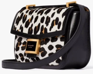 Kate Spade Katy Shoulder Bag Leopard Calf Hair Black Leather Leopardo K8825 NWT - Picture 1 of 8