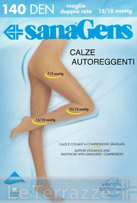 Sanagens autoreggenti champagne 140 den 18mmHg calze maglia rete Sanagens - Immagine 1 di 2