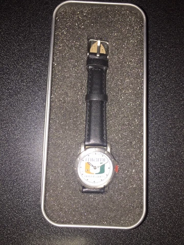 Miami Hurricanes Woman's Game Time Watch New Black Leather Band Cover