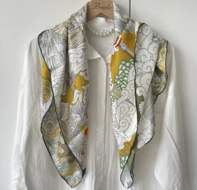 Pure 18 Momme Twill Silk Bandanna Scarf Wrap Animal Print Square Shawl 88X88cm - Изображение 1 из 4