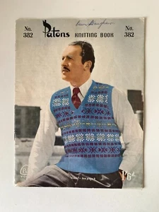 Vintage Knitting Pattern Book Patons 382 Mens Colourful Knitted Vest Jumpers - Picture 1 of 9