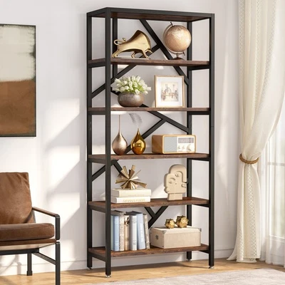 TRIBESINGS 71 Inch Industrial Bookshelf, 6 Shelf Etagere Bookcase Open Display Rack