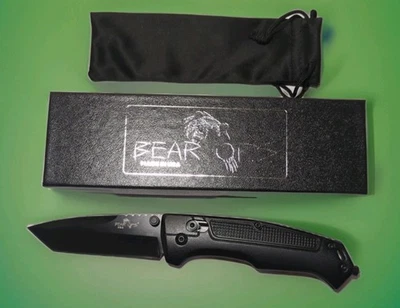 Bear and Son Rancor IV Slide Lock  3.25" Tanto,  Glass Breaker 14c28N Sandvik. - Image 1 of 4