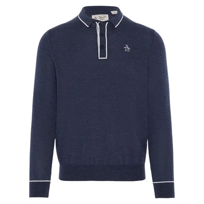 Polo de golf original Penguin para hombre manga larga Verónica negro iris - FA24 NUEVO Foto 1 de 3