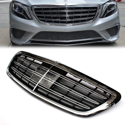 Parrilla delantera cromada negra para Benz Clase S W222 S350 S400 S500 Maybach 14-17 - Imagen 1 de 4