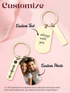 Personalised Keychain Custom Your Photo Engraved Keyring Your Text Wedding Gift - Picture 1 of 11
