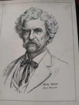 Dibujo de retrato firmado de Lloyd Ostindorf de Mark Twin 1 Foto 1 de 2