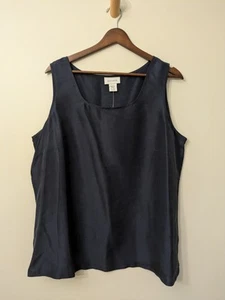 Avenue 100% Silk Tank Top Textured Navy Relaxed Business Casual Size 14/16 NWT - Picture 1 of 9