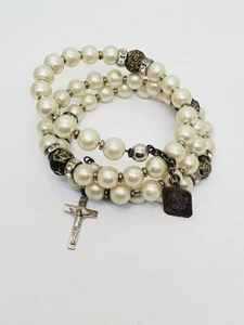 ROSARY WRAP BRACELET Sterling Silver Charms w/ RHINESTONES Vintage(101) - Picture 1 of 9