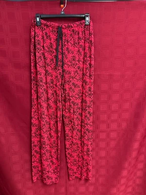 LIZ Claiborne Sleepwear PJ Pants Women's Large Red Floral Elastic Lounge - Image 1 of 4